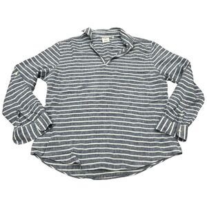 BAIRD MCNUTT Murano Shirt Top Womens Large Blue White Striped 100% Linen
